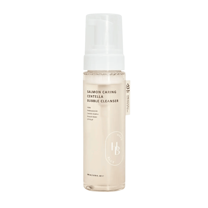 Heveblue Salmon Caring Centella Bubble Cleanser nettoyant visage – mousse nettoyante coréenne avec Centella Asiatica et PDRN qui aide à nettoyer les pores, apaiser la peau et hydrater.