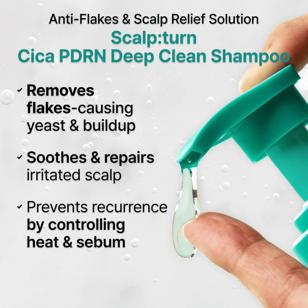 LILYEVE Scalp:Turn Cica PDRN Deep Clean Shampoo élimine les pellicules, apaise le cuir chevelu irrité et aide à contrôler le sébum ainsi que les problèmes du cuir chevelu liés à la chaleur.