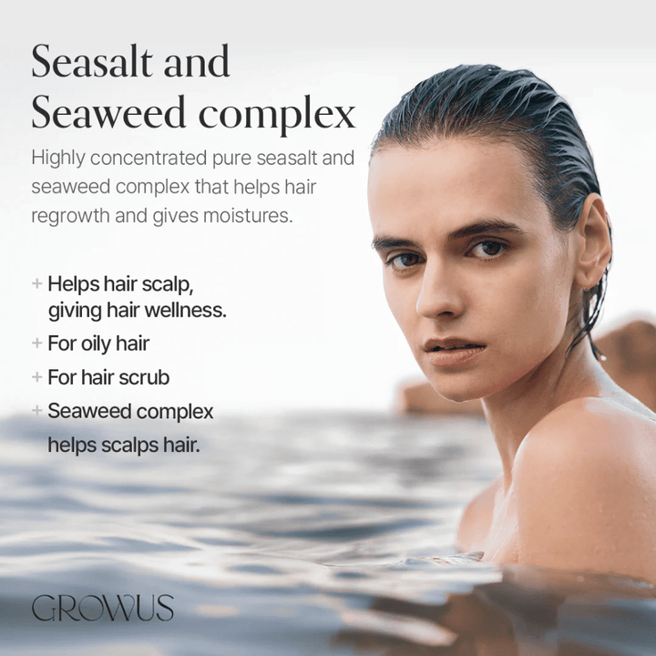 GROWUS Sea Salt Therapy Shampoo avec complexe d'algues qui apaise le cuir chevelu et convient aux cheveux gras