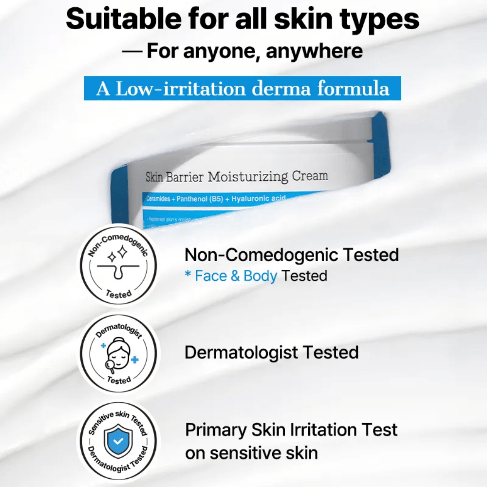 COSRX Skin Barrier Moisturizing Cream – testé dermatologiquement, formule non comédogène pour peau sensible.