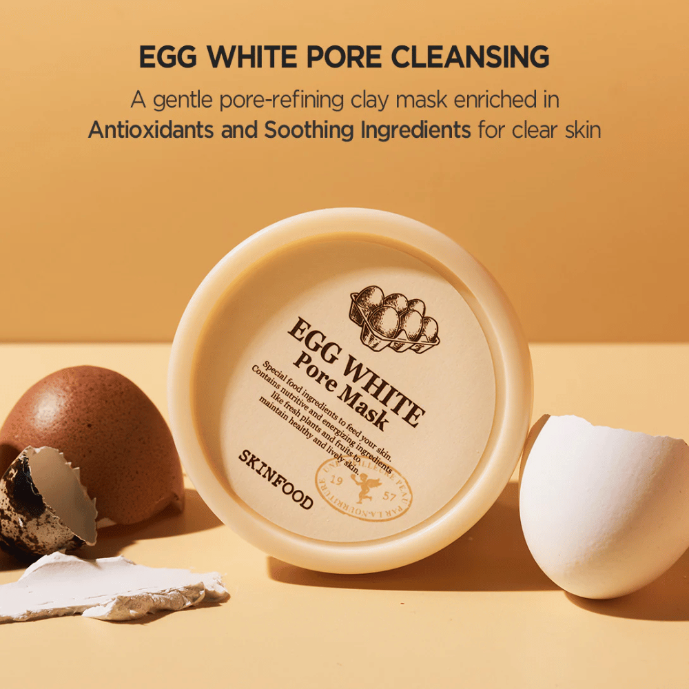 Le Egg White Pore Mask 120g de SKINFOOD est idéal pour l'amélioration de la peau.