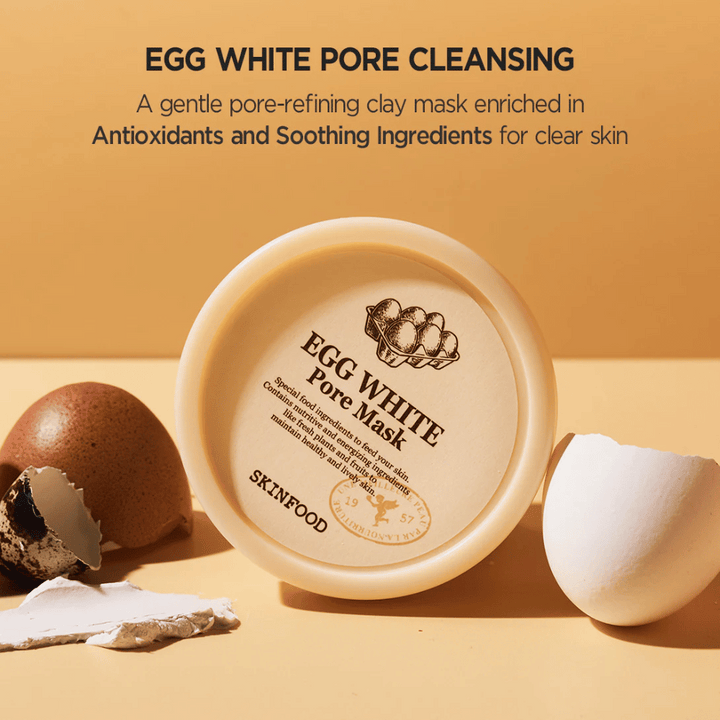 Le Egg White Pore Mask 120g de SKINFOOD est idéal pour l'amélioration de la peau.