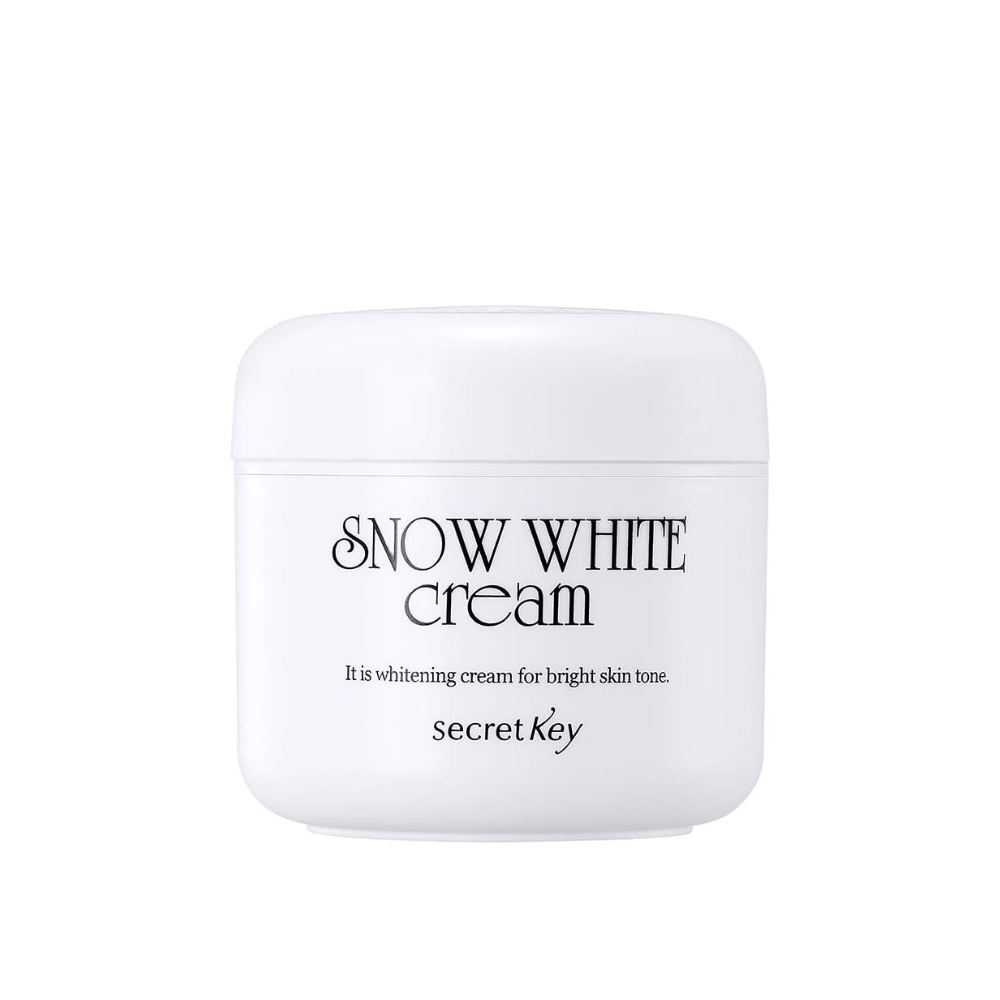 Image du produit de Secret Key Snow White Cream dans un pot blanc avec du texte noir sur fond blanc.