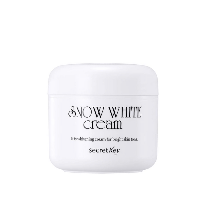 Image du produit de Secret Key Snow White Cream dans un pot blanc avec du texte noir sur fond blanc.
