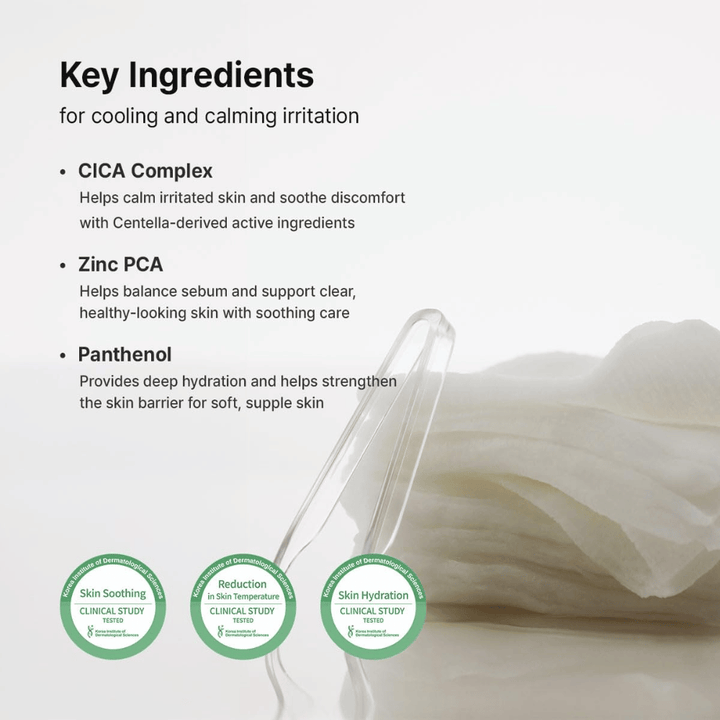Image – ingrédients (EEAT + SEO)
Dr. Althea Stretchfit Calming Pad avec CICA Complex, Zinc PCA et Panthénol qui apaisent la peau, équilibrent le sébum et renforcent la barrière cutanée.
