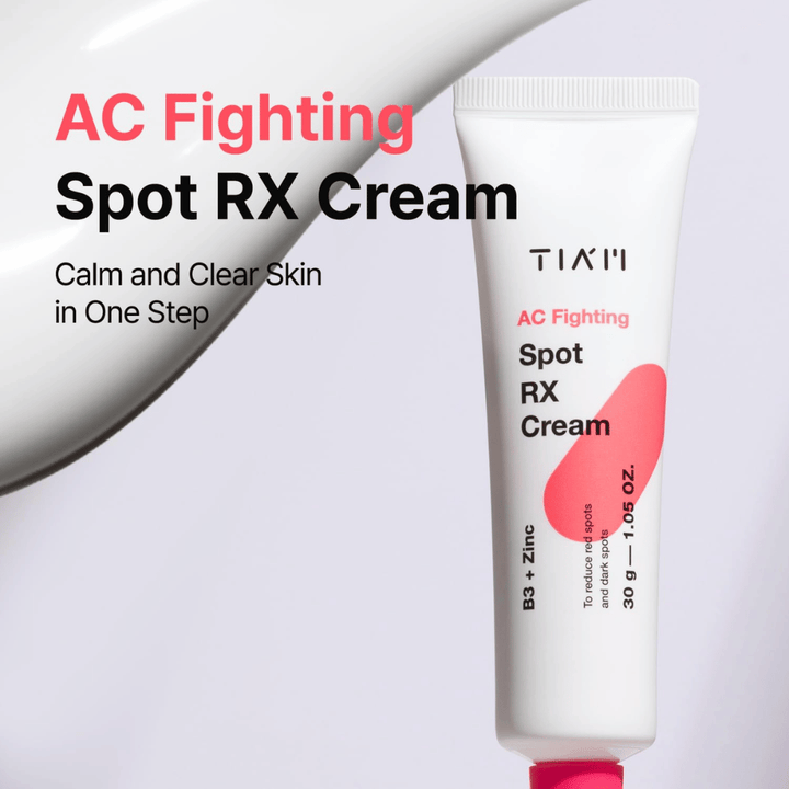 TIA'M AC Fighting Spot RX Cream – crème apaisante qui clarifie la peau en une étape avec des ingrédients nourrissants comme la B3 et le zinc.