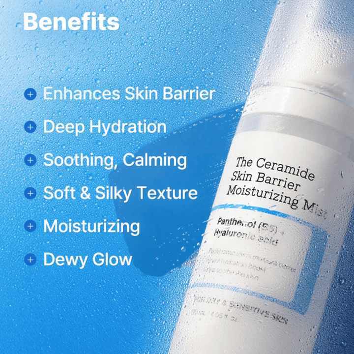 COSRX Ceramide Skin Barrier Mist – offre une hydratation profonde, apaise la peau et laisse une finition douce et soyeuse.