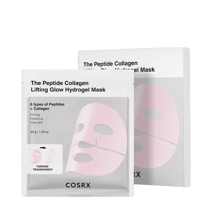 Image du produit de COSRX Peptide Collagen Lifting Glow Hydrogel Mask – masque facial raffermissant et hydratant avec peptides et collagène.