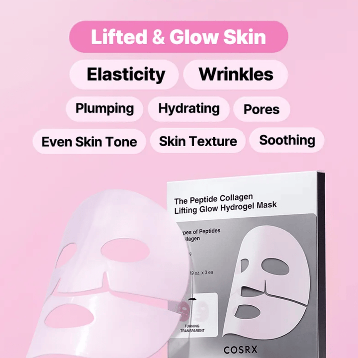 COSRX Peptide Collagen Mask – améliore l'élasticité, l'hydratation, le teint et la texture pour une peau uniforme et éclatante.