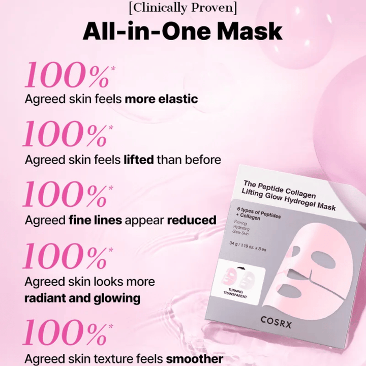 COSRX Peptide Collagen Mask – 100 % ressentent une peau plus ferme, plus élastique et éclatante avec une texture plus uniforme.