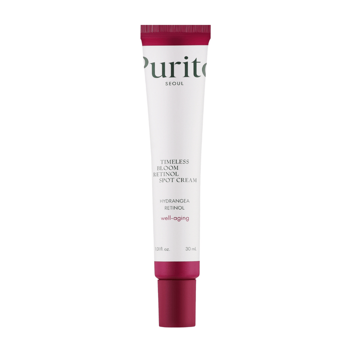 Purito Timeless Bloom Retinol Spot Cream est une crème anti-âge efficace enrichie en rétinol et en extrait d'hortensia. Elle réduit les fines lignes, améliore la fermeté de la peau et favorise un teint uniforme. Parfait pour un soin ciblé et le bien-être de la peau.