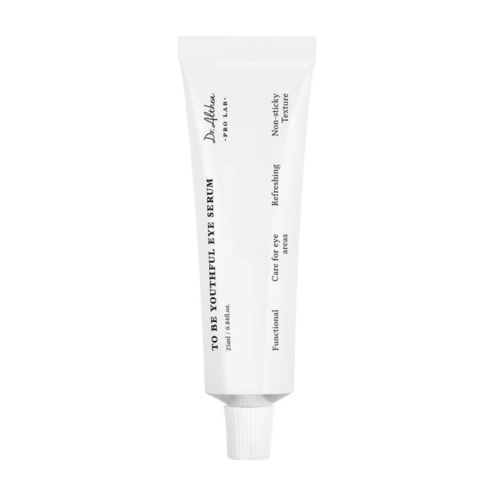 Image de Dr. "To Be Youthful Eye Serum" d'Althea dans un tube blanc. Le produit est destiné à soigner la zone des yeux avec une texture non collante et rafraîchissante. Il contient des ingrédients qui réduisent et préviennent les rides ainsi que les ridules autour des yeux.