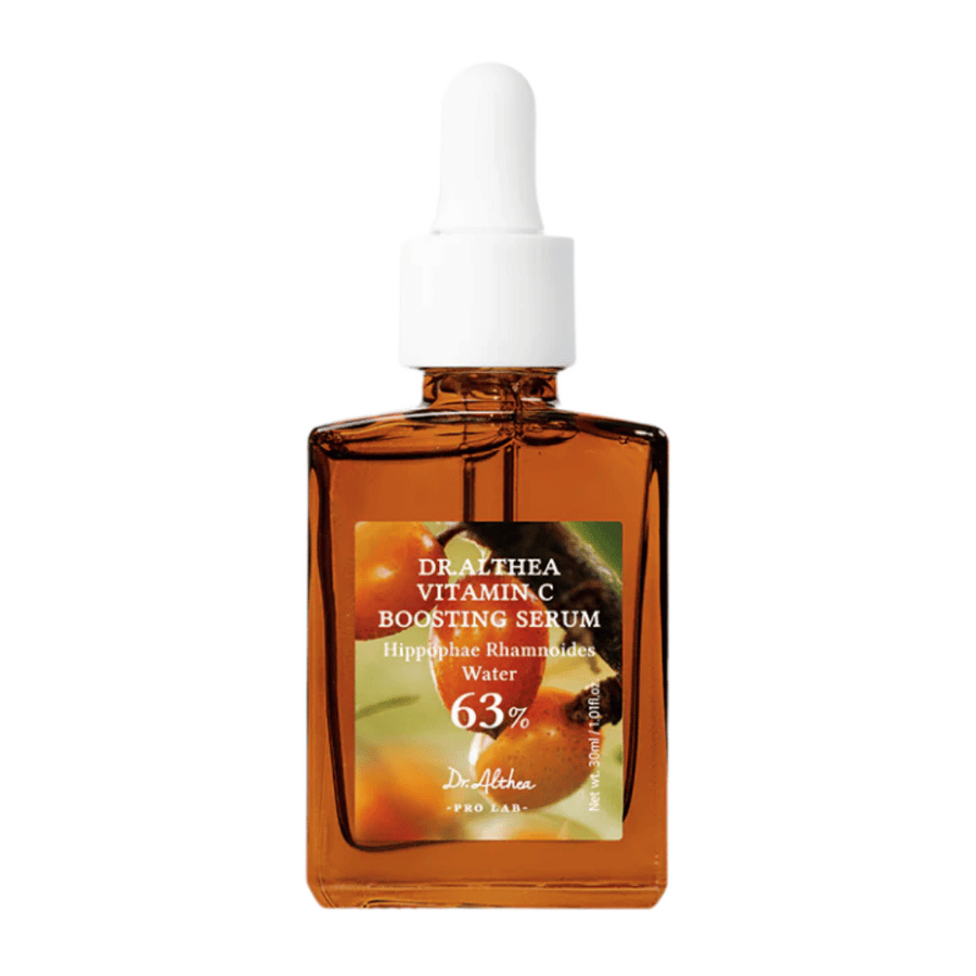 Dr. Althea Vitamin C Boosting Serum contient 63% d'eau d'argousier et est conçu pour uniformiser le teint et réduire les taches sombres. Cette formule efficace donne à la peau un éclat radieux et favorise le renouvellement cellulaire pour un aspect plus jeune.