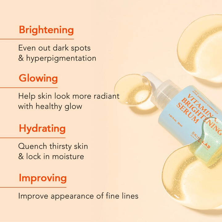 Skin&Lab Vitamin C Brightening Serum améliore le ton et la texture de la peau en réduisant les taches sombres et l'hyperpigmentation. Il hydrate, donne un éclat sain et améliore l'élasticité de la peau. Parfait pour donner à la peau un aspect éclatant et uniforme.