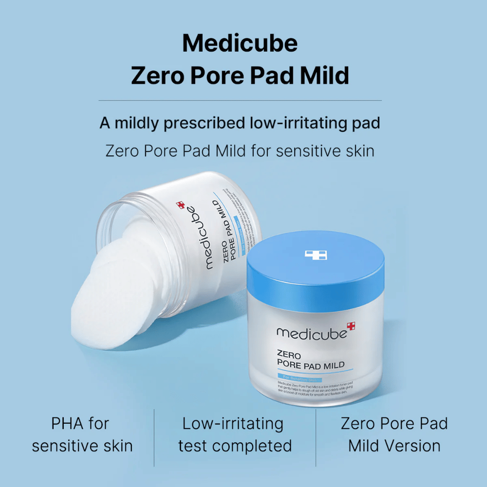 Medicube Zero Pore Pad Mild est spécialement conçu pour les peaux sensibles. Ces pads contiennent du PHA, qui est doux pour la peau, et ont été testés pour minimiser l'irritation. Parfait pour un usage quotidien pour nettoyer et hydrater la peau.