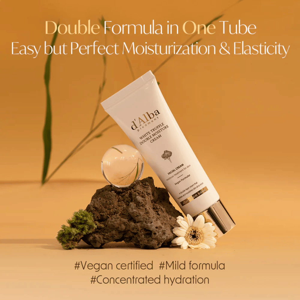 d'Alba White Truffle Double Moisture Cream est une crème hydratante certifiée vegan avec une double formule, conçue pour offrir une hydratation optimale et de l'élasticité. La formule douce est parfaite pour préserver l'équilibre naturel de la peau et fournir une hydratation intense et concentrée.