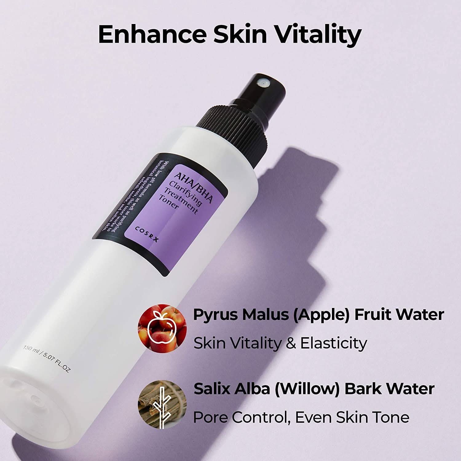 Une bouteille COSRX AHA/BHA Clarifying Treatment Toner 150ml ciblée sur les points noirs.