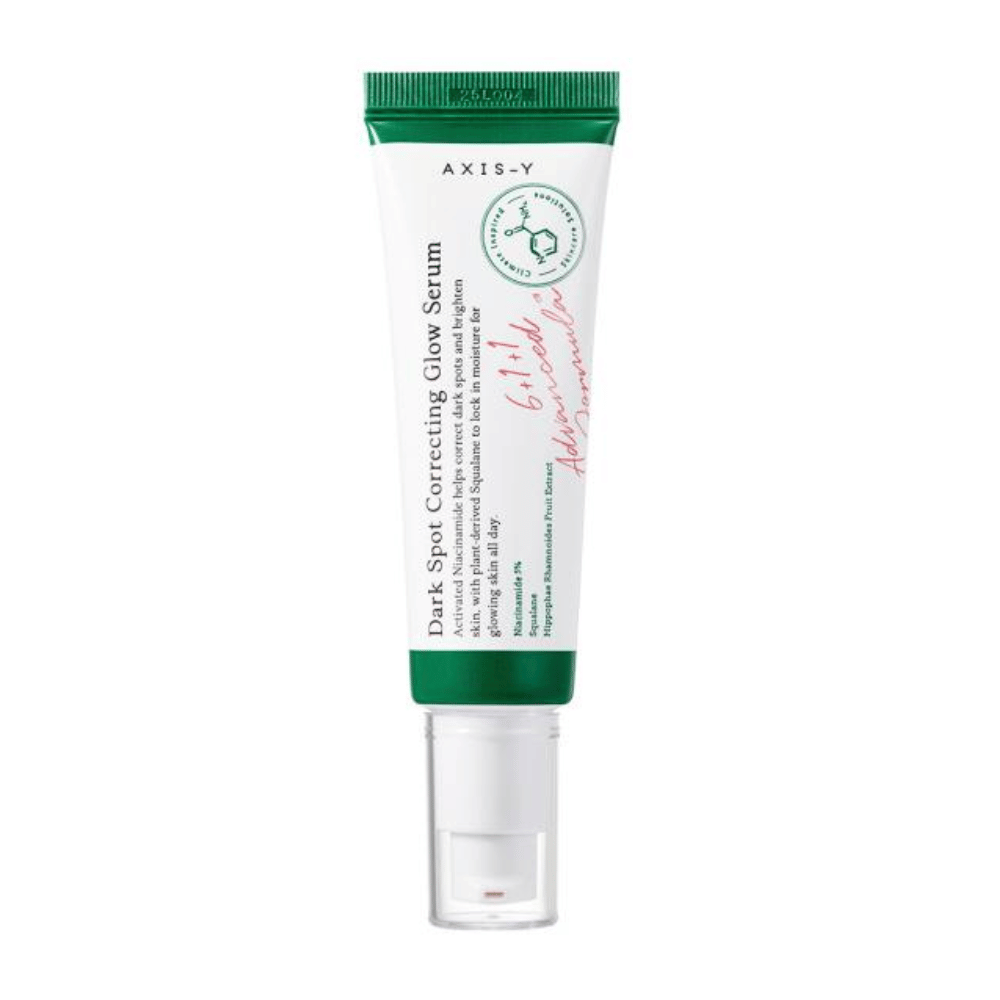 Un tube Dark Spot Correcting Glow Serum 50ml de AXIS - Y sur fond blanc.