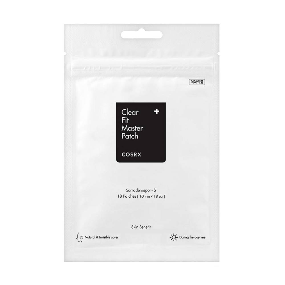 Un COSRX Clear Fit Master Patch 18st sur un fond blanc destiné aux boutons.