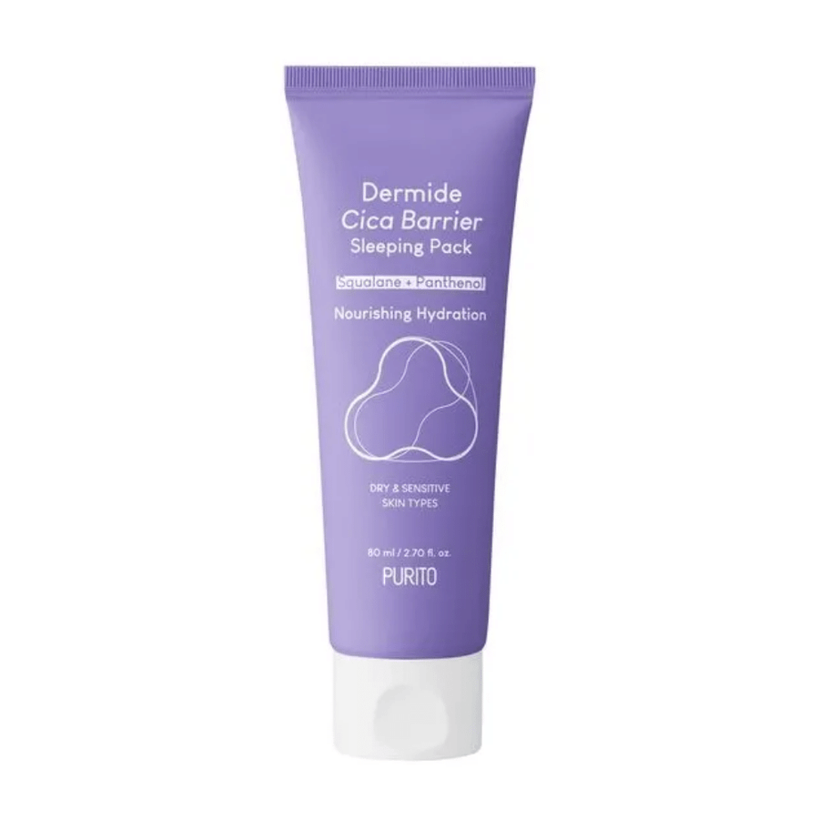 PURITO Dermide Cica Barrier Sleeping Pack 80ml pour peau sensible hydratée.