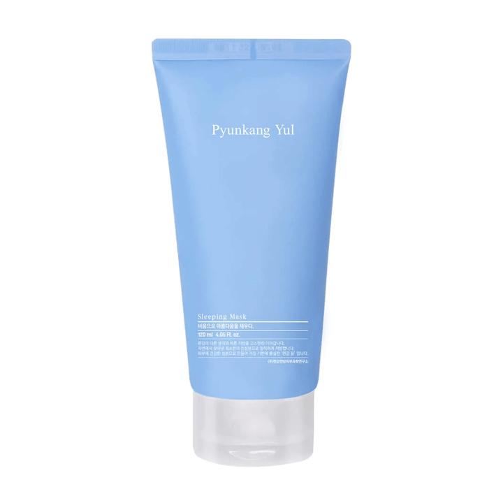 Un tube de Pyunkang Yuls infusé d'acide hyaluronique Pyunkang Yul Sleeping Mask 120ml sur fond blanc pour une peau hydratée.