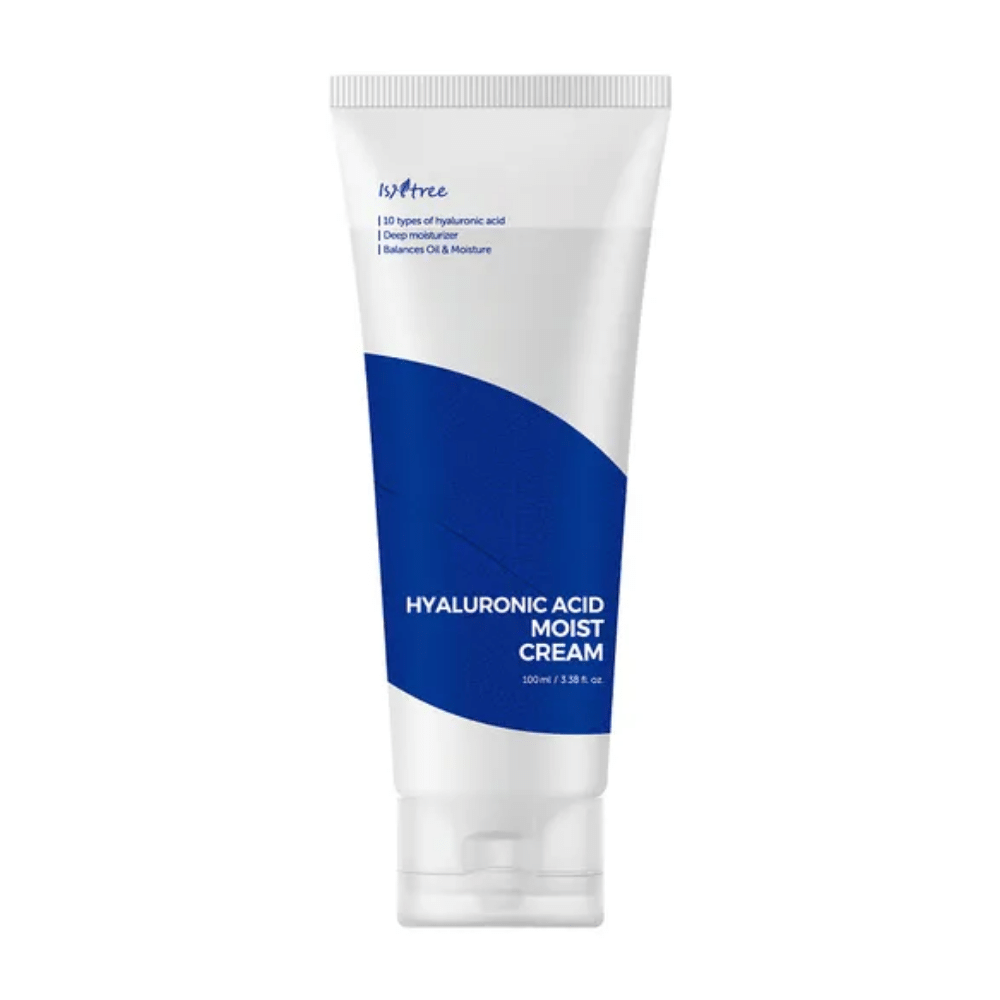 Un tube Isntree Hyaluronic Acid Moist Cream 100ml pour l'hydratation.