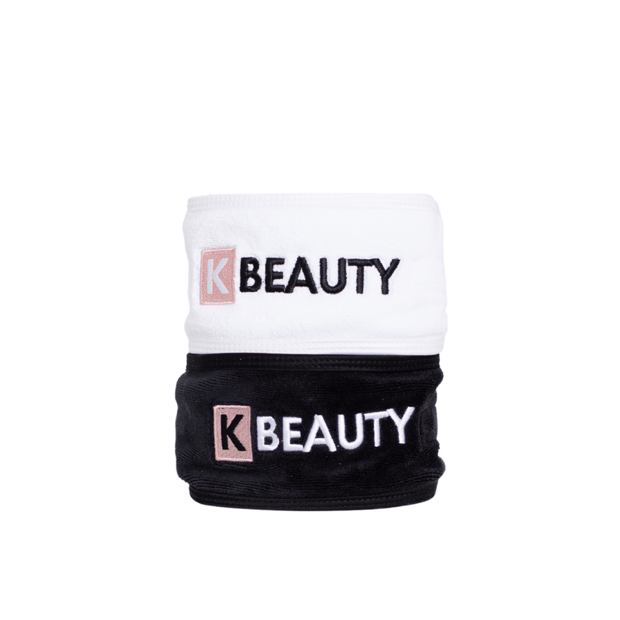 Deux bandeaux de maquillage K-Beauty noir et blanc avec le mot beauté.